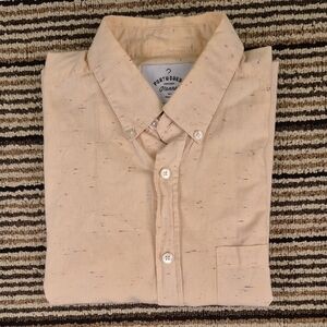 PORTUGUESE FLANNEL Beige Tan Flecked Cotton Blend Small Short Sleeve‎ Shirt